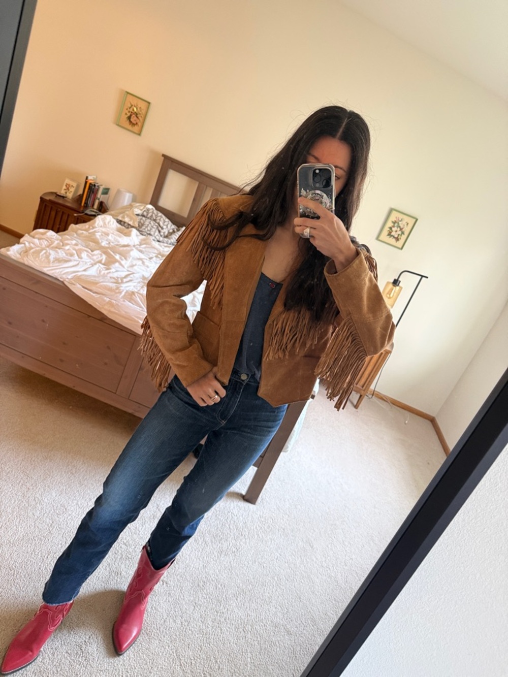 PIONEER Tan Suede Fringe Crop Jacket